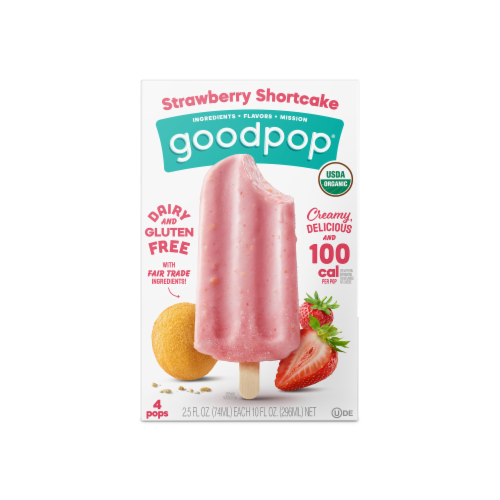 Goodpop® Organic Dairy Free Strawberry Shortcake Frozen Dessert Pops Perspective: front