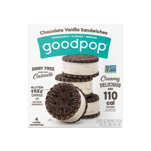 Goodpop® Dairy Free Oatmilk Chocolate Vanilla Ice Cream Sandwiches Perspective: front