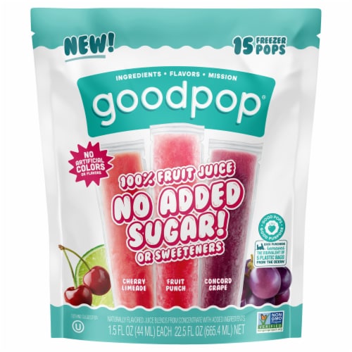 Goodpop® 100% Fruit Juice No Sugar Added Freezer Pops Perspective: front