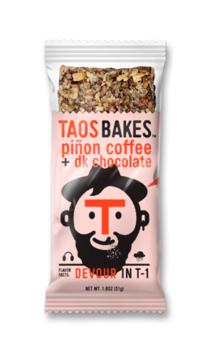 Taos Bakes - Pinon Coffee & Dark Chocolate Bar Perspective: front