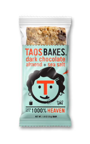Taos Bakes™ Dark Chocolate Almond + Sea Salt Bar Perspective: front