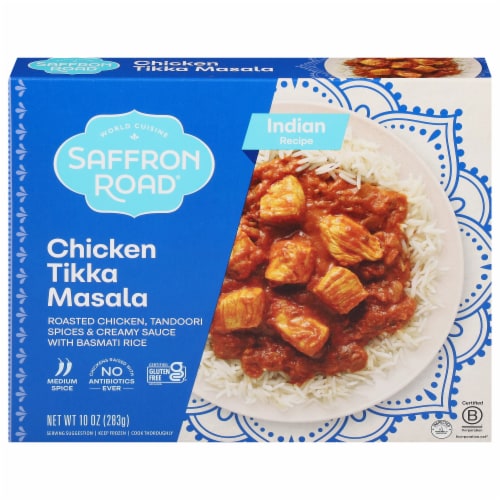 Saffron Road Chicken Tikka Masala with Basmati Rice Gluten-Free Frozen Meal Perspective: front