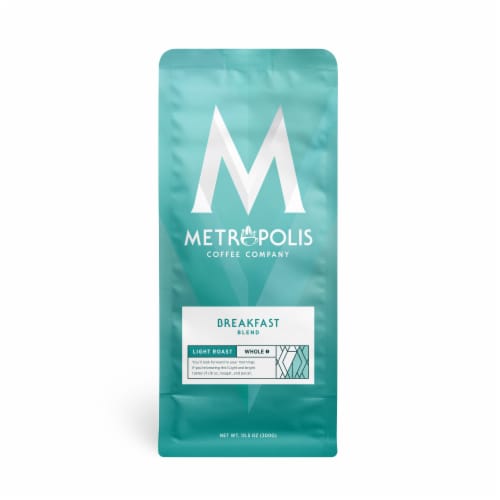 Metropolis Breakfast Blend Light Roast Whole Bean Coffee Perspective: front