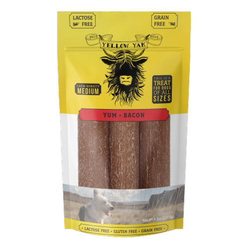 Yellow Yak® Bacon Medium Chew Density Dog Treats Perspective: front