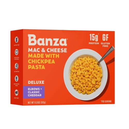 Banza Deluxe Chickpea Elbows and Classic Cheddar Mac & Cheese Perspective: front