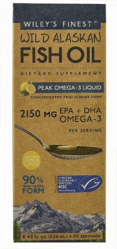 Wiley's Finest  Wild Alaskan Fish Oil Peak Omega-3 Liquid   Natural Lemon Perspective: front