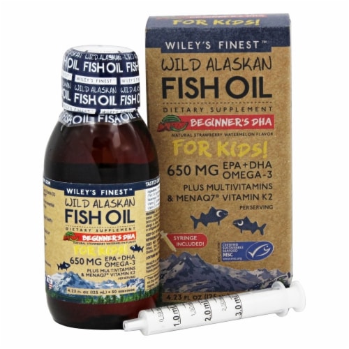 Wiley's Finest Natural Strawberry Watermelon Flavored Wild Alaskan Fish Oil for Kids Perspective: front