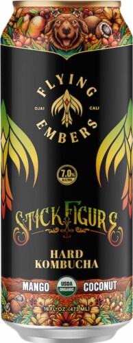 Flying Embers Stick Figure Mango Coconut Hard Kombucha Single Can Perspective: front