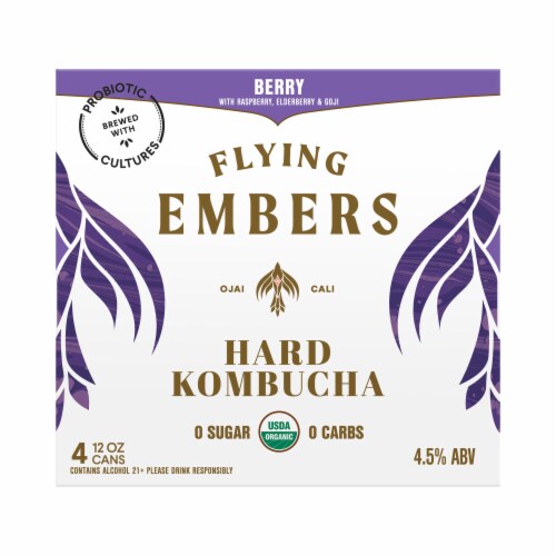 Flying Embers Ancient Berry Organic Hard Kombucha Perspective: front