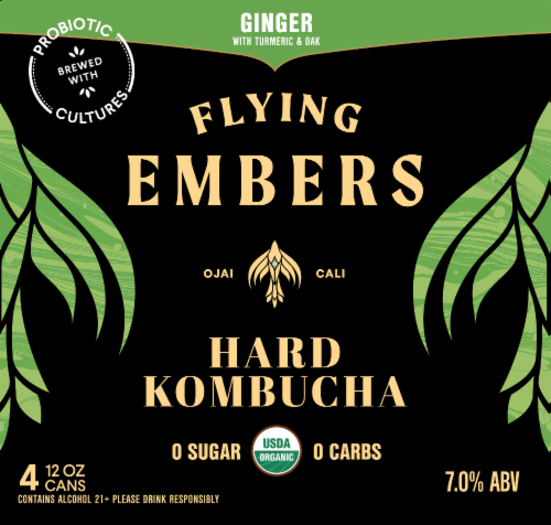 Flying Embers Ginger & Oak Hard Kombucha Perspective: front