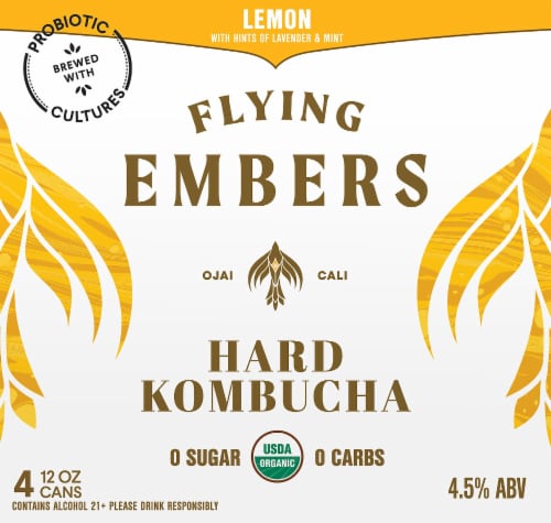 Flying Embers Lemon Lavender and Mint Hard Kombucha Perspective: front