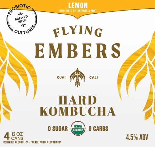 Flying Embers Lemon Lavender and Mint Hard Kombucha Perspective: front