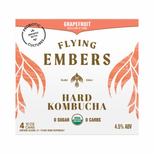 Flying Embers Grapefruit Thyme Hard Kombucha Perspective: front