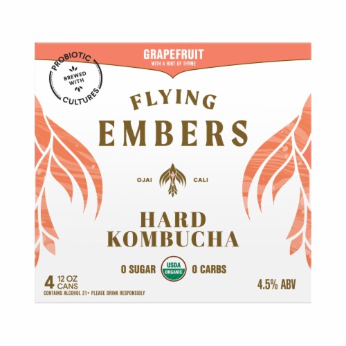 Flying Embers Grapefruit Thyme Hard Kombucha Perspective: front