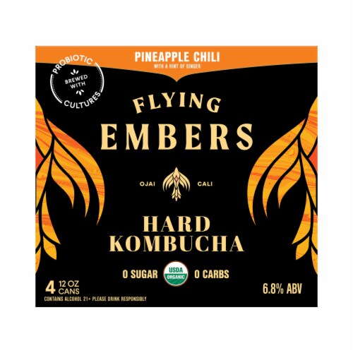 Flying Embers Pineapple Chili Hard Kombucha Perspective: front