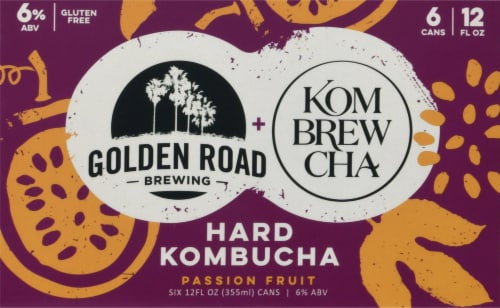 Golden Road Brewing Kombrewcha Passion Fruit Hard Kombucha Perspective: front