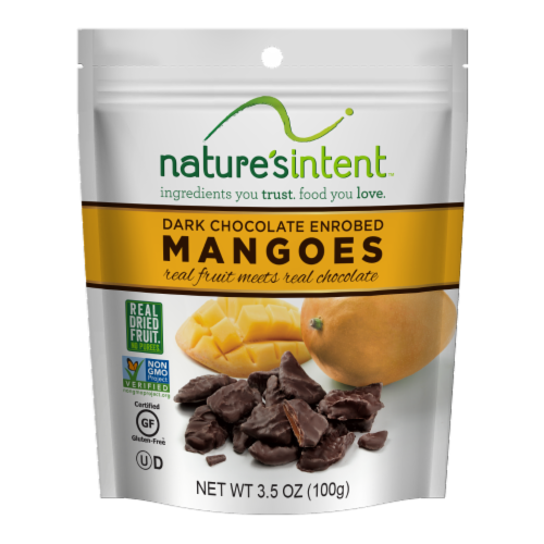 Nature's Intent Dark Chocolate Enrobed Mangoes Perspective: front