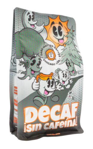 Dark Matter Decaf Sin Cafeina Whole Bean Coffee Perspective: front