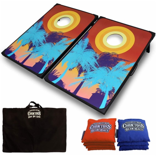 Driveway Games Tailgate Bean Bag Toss Board Cornhole Set w/Carry Bag, Tropical Perspective: front