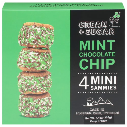Cream + Sugar Mint Chocolate Chip Ice Cream Cookie Sandwich Perspective: front