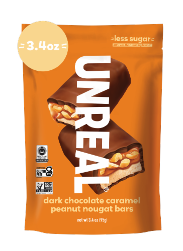 Unreal® Dark Chocolate Caramel Peanut Nougat Bars Perspective: front