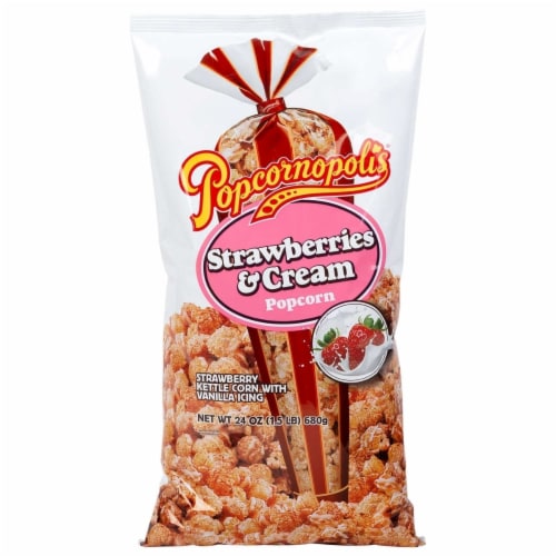Popcornopolis Strawberries and Cream, 24 Ounce Perspective: front