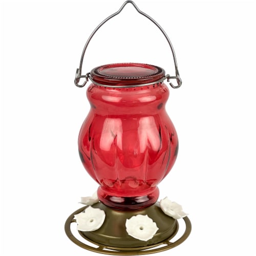 Nature's Way Antique Gravity Hummingbird Feeder - Crimson Carnation Perspective: front