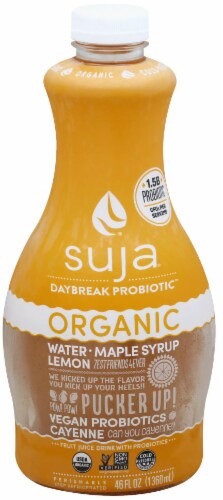 Suja Organic Daybreak Probiotic Maple Syrup Lemon Juice Drink Perspective: front