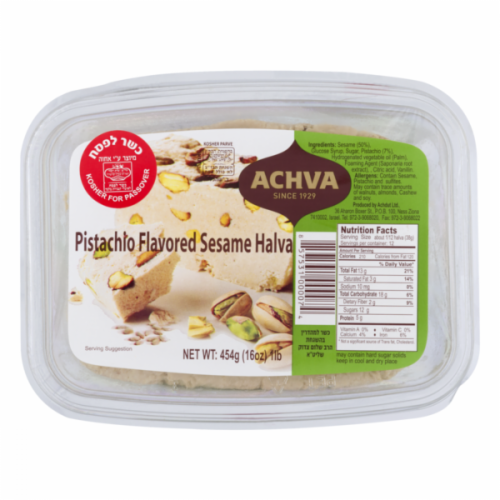 Achva Pistachio Flavored Sesame Halva Perspective: front