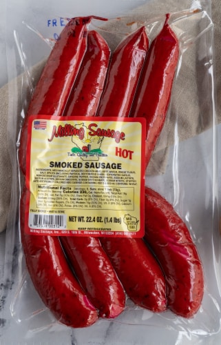 Milling Sausage Hot Smoked Sausage Links Perspective: front