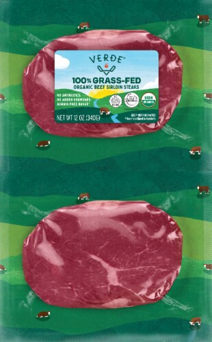 Verde® 100% Grass Fed Organic Beef Sirloin Steaks Perspective: front