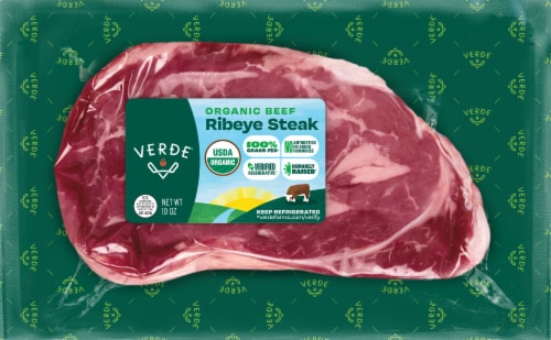 Verde® 100% Grass-Fed Organic Beef Ribeye Steak Perspective: front