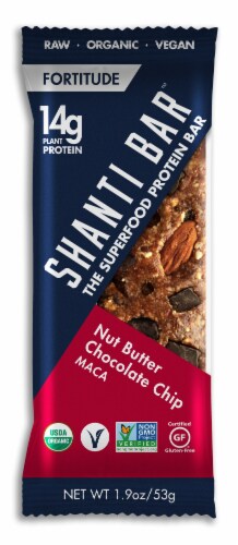 Shanti Bar™ Nut Butter Chocolate Chip MACA Protein Bar Perspective: front