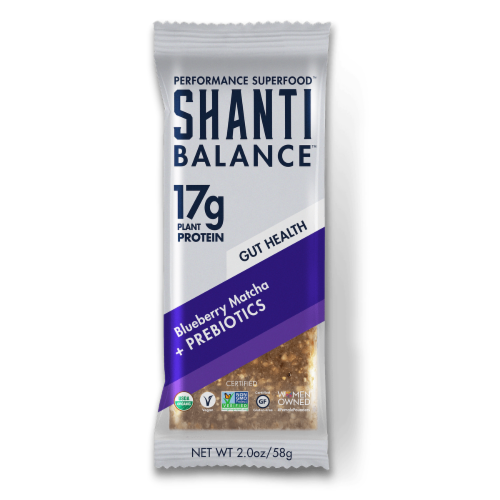 Shanti Bar Balance™ Blueberry Matcha Prebiotic Protein Bars Perspective: front