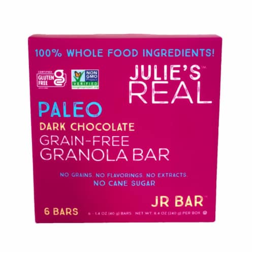 Julie's Real Dark Chocolate Grain-Free Paleo Granola Bar Perspective: front