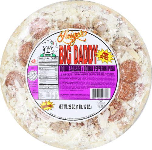 Luige's Big Daddy Double Sausage / Double Pepperoni Pizza Perspective: front