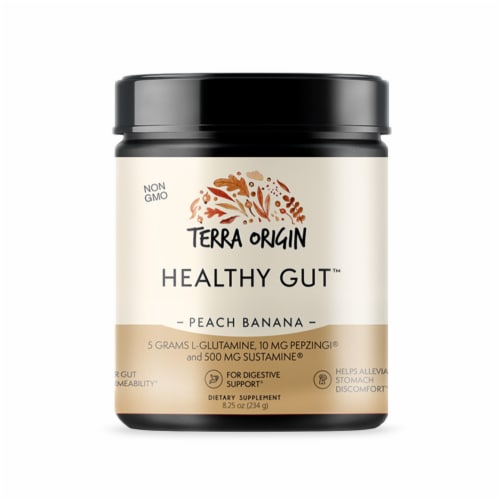 Terra Origin Healthy Gut Peach Banana Powder Perspective: front
