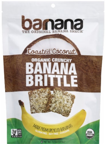 Barnana Organic Crunchy The Original Toasted Coconut Banana Brittle Snack Perspective: front