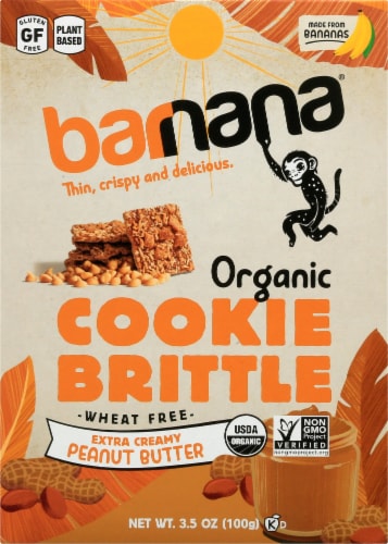 Barnana Organic Crunchy Extra Creamy Peanut Butter Banana Cookie Brittle Snack Perspective: front