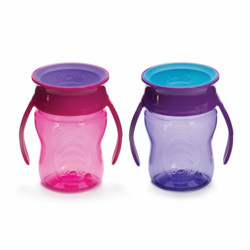Wow Cup Pink & Purple Baby 360 Spill Free Cups 2 Count Perspective: front