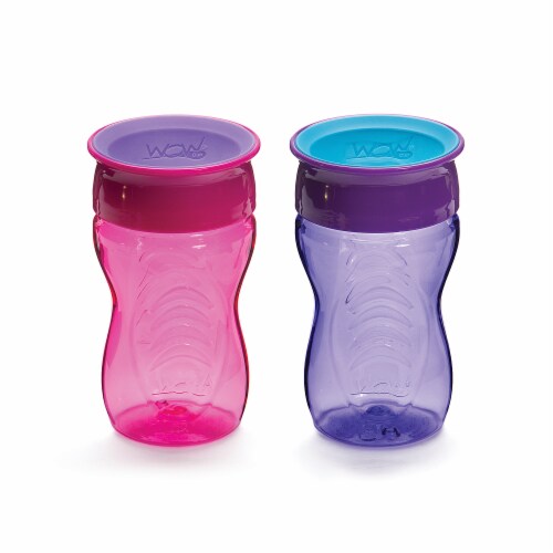 Wow Cup Pink & Purple Kids 360 Spill Free Cups 2 Count Perspective: front