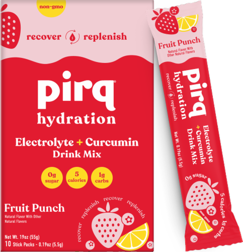 Pirq® Fruit Punch Electrolyte and Curcumin Dink Mix Packets Perspective: front