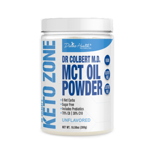 Divine Health Keto Zone Unflavored MCT Oil Protein Powder Perspective: front