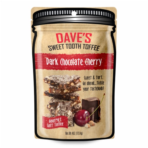 Dave's Sweet Tooth Dark Chocolate Cherry Gourmet Soft Toffee Valentine Candy Perspective: front