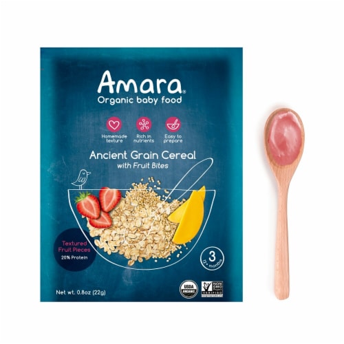 Amara  Organic Baby Food Ancient Grain Cereal with Fruit Bites Stage 3 Perspective: front