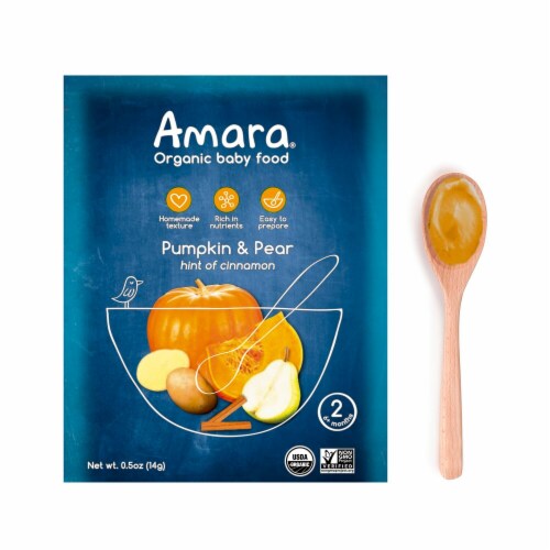 Amara Organic Pumpkin & Pear with Cinnamon Stage 2 Baby Food Perspective: front