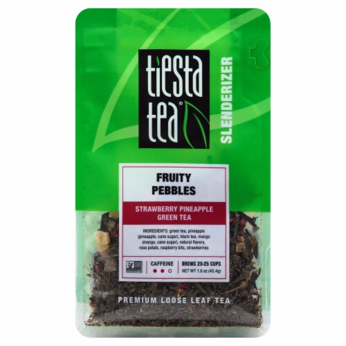 Tiesta Tea Slenderizer Fruity Pebbles Strawberry Pineapple Green Loose Leaf Tea Perspective: front
