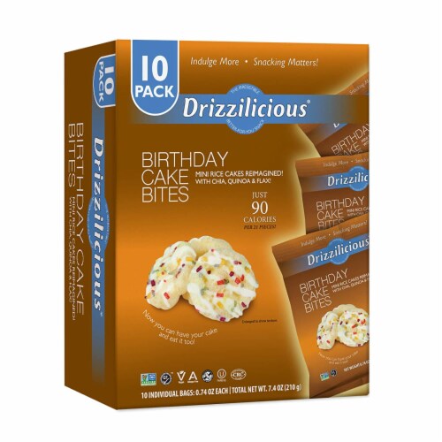 Drizzilicious® Vegan Birthday Cake Bites Mini Rice Cakes Pack Perspective: front