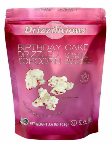 Drizzilicious Birthday Cake Drizzled Popcorn Perspective: front