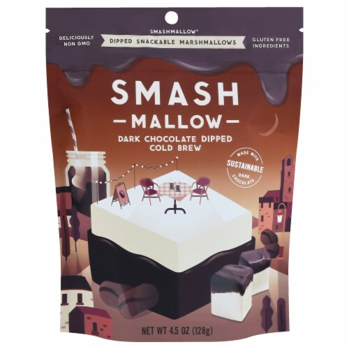 Smashmallow Dipped Dark Chocolate Cold Brew Marshmallow Snack Perspective: front